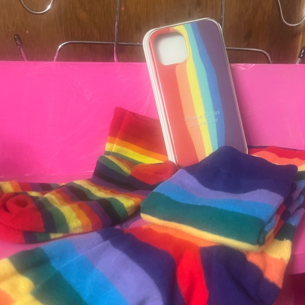 iPhone 13 mini rainbow / pride case plus 2x rainbow socks $6.99 shipping